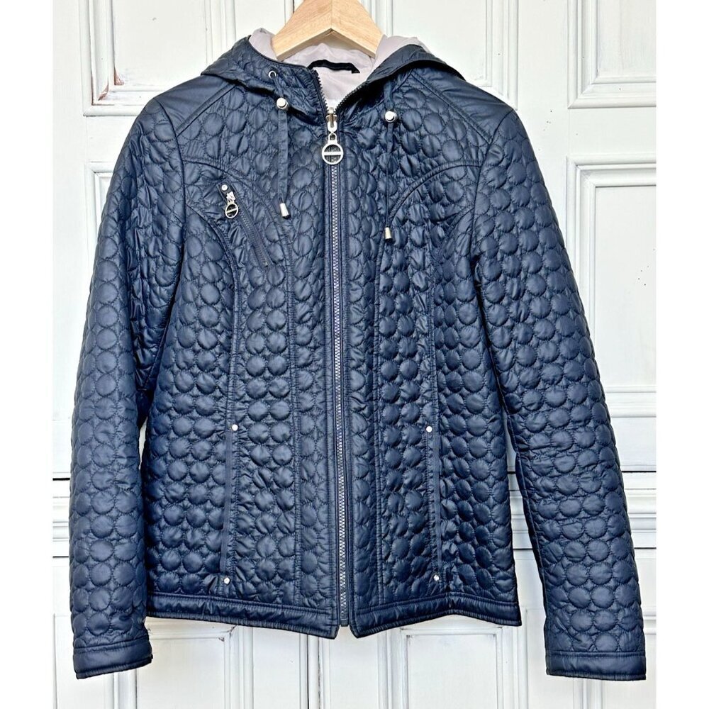Laundry by Shelli Segal Ws Small Jacket Navy Lightweight Full Zip Quilted Hooded